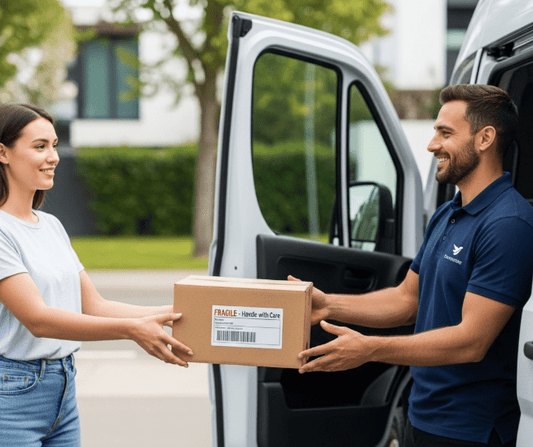 Isle Store staff member collecting boxes from a customer on the Isle of Wight.